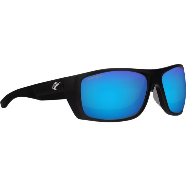 Fin-Nor Pinder Sunglasses - Soft Matte Black Frame/Blue Mirror Poly