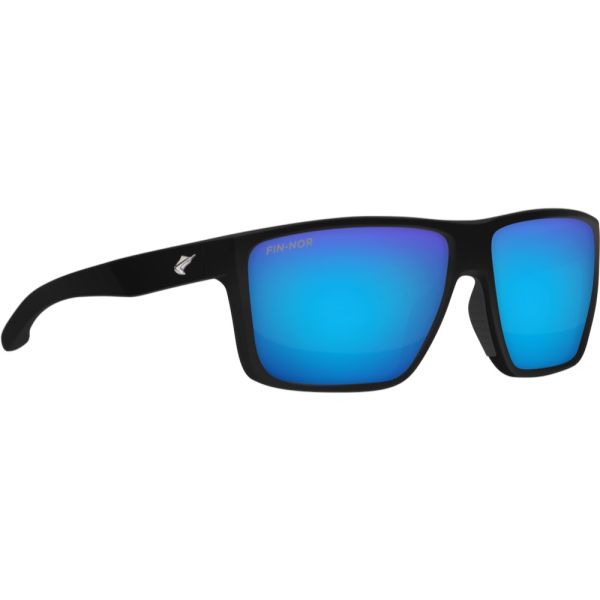 Fin-Nor Popper Sunglasses - Matte Black Frame/Blue Mirror Glass Lens