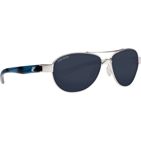 Fin-Nor Sea Shore Sunglasses - Silver/Black/Sky Blue Frame/Grey Glass