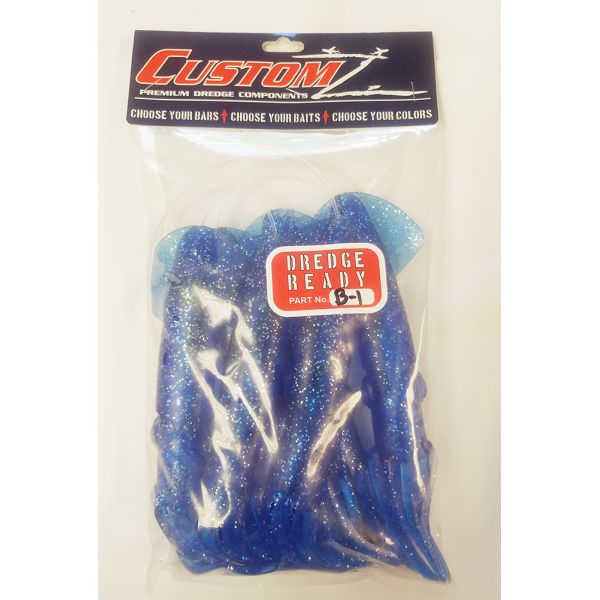 Fish FR200 Razr CustomZ Rigged 9 in. Squid 6pk - Blue Sparkle