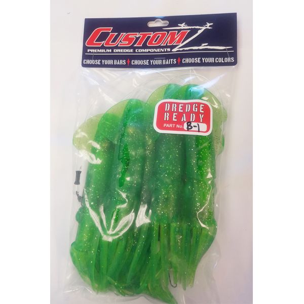 Fish FR202 Razr CustomZ Rigged 9 in. Squid 6pk - Green Sparkle