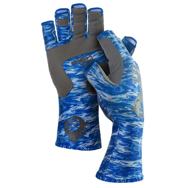 Fish Monkey Half Finger Guide Glove - Blue Water Camo 2XL