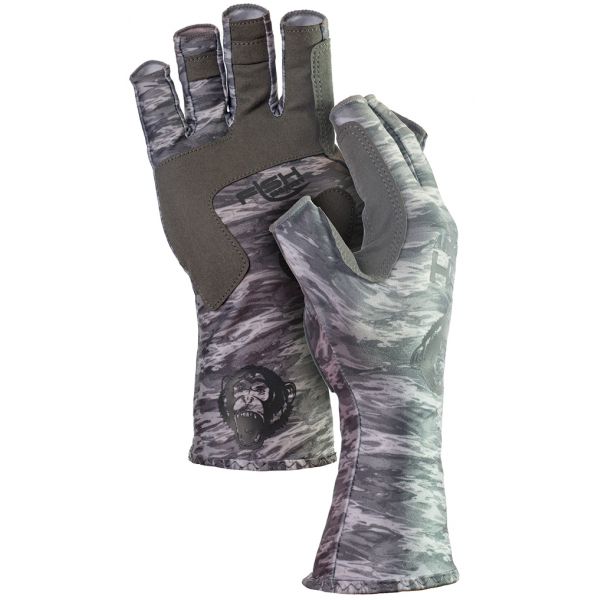 Fish Monkey Half Finger Guide Glove - Grey Water Camo 2XL