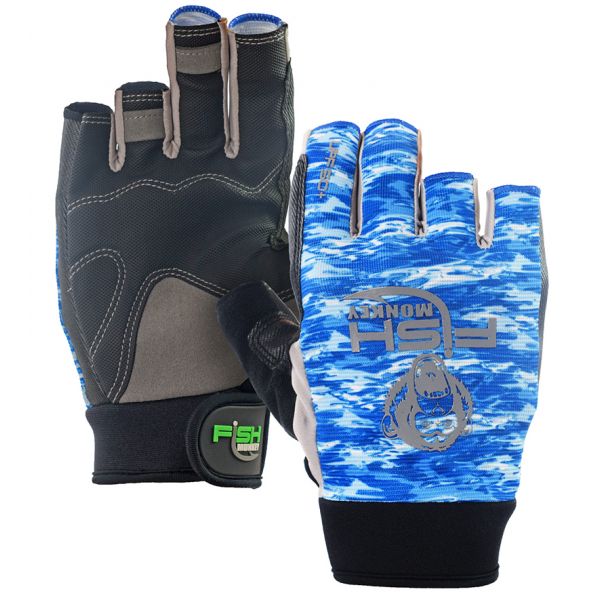 Fish Monkey Crusher Half Finger Jigging Glove - Blue Water Camo 2XL