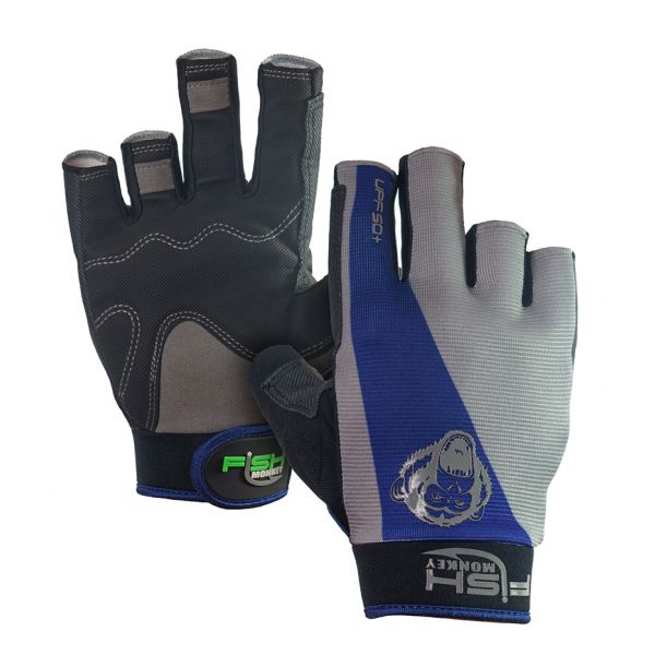 Fish Monkey Crusher Half Finger Jigging Glove - Royal Blue/Grey 2XL