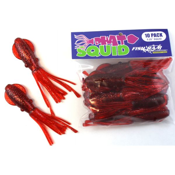 Fish Razr FR101 Phat Squid - 5.25 in. - Red Sparkle - 10pk