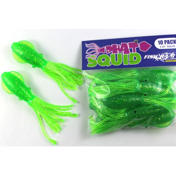 Fish Razr FR103 Phat Squid - 5.25 in. - Green Sparkle - 10pk