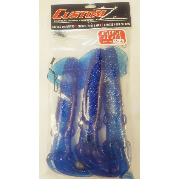 Fish Razr FR204 CustomZ Rigged 12 in. Squid 3pk - Blue Sparkle