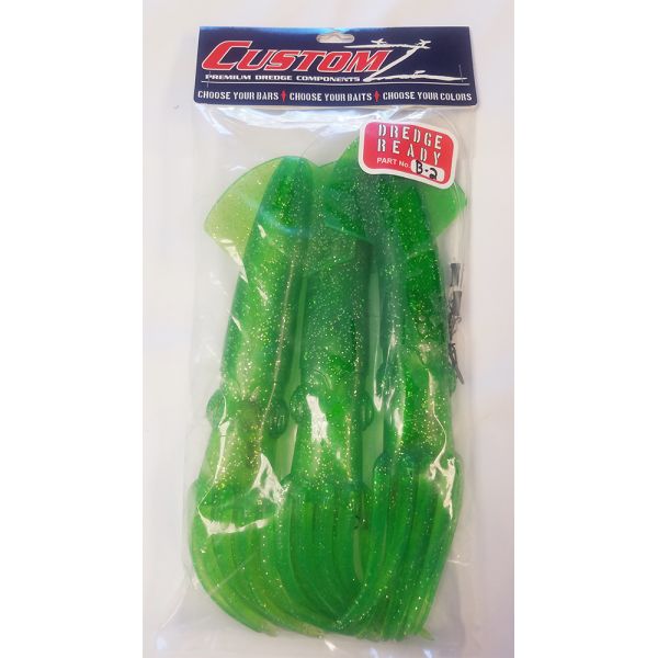 Fish Razr FR206 CustomZ Rigged 12 in. Squid 3pk - Green Sparkle