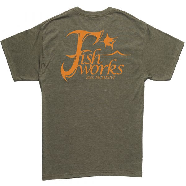 Fishworks Seas Short Sleeve T-Shirt - Olive Heather 2XL