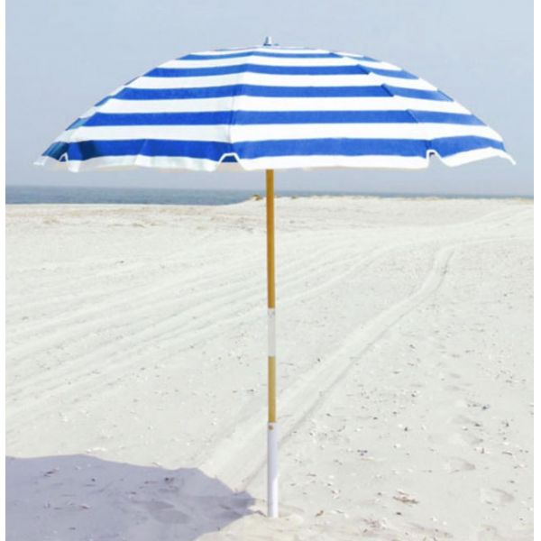 Frankford & Sons Steel Skeleton Beach Umbrella - Blue/White Stripe