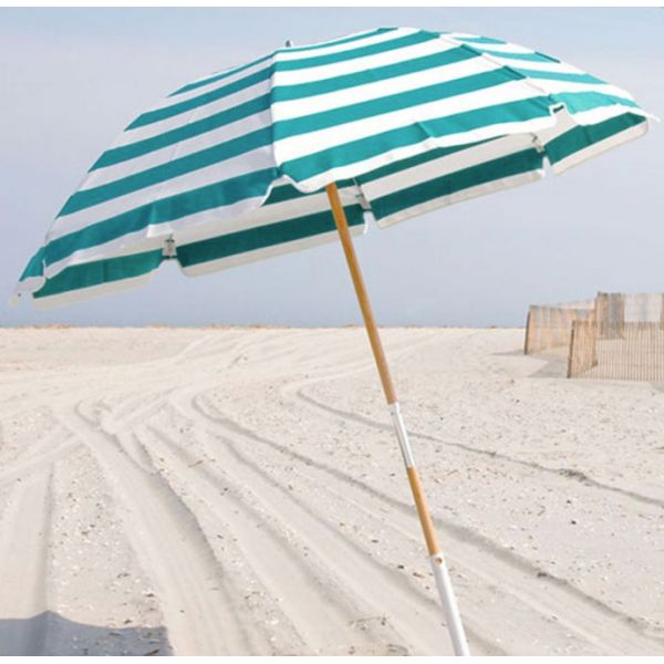 Frankford & Sons Steel Skeleton Beach Umbrella - Teal/White Stripe