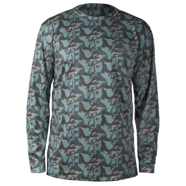 Grundens Fish Head Long Sleeve Shirt - Turquoise Camo - Small