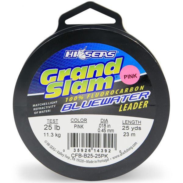 Hi-Seas Grand Slam Bluewater Fluorocarbon Leader 25lb 25yd Spool Pink