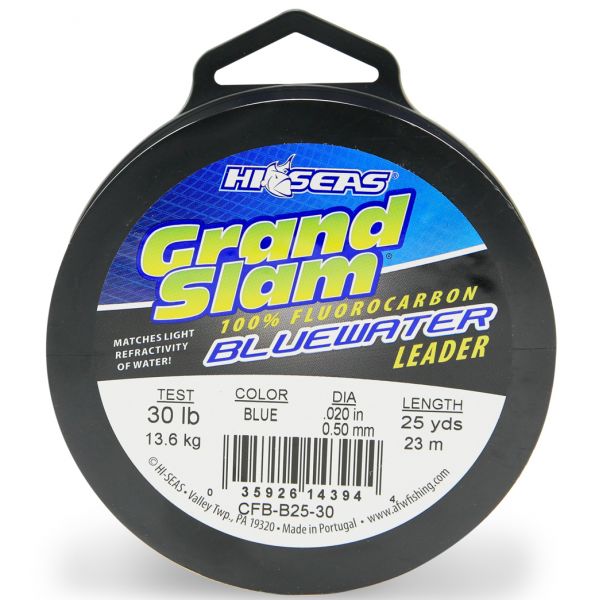 Hi-Seas Grand Slam Bluewater Fluorocarbon Leader 30lb 25yd Spool Blue