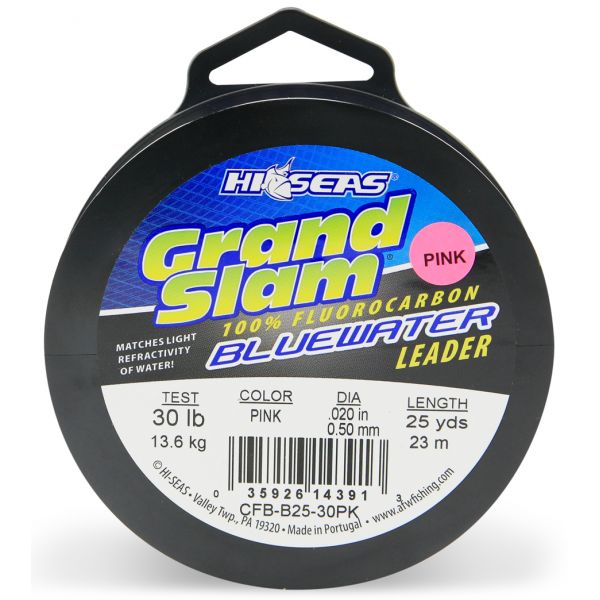 Hi-Seas Grand Slam Bluewater Fluorocarbon Leader 30lb 25yd Spool Pink