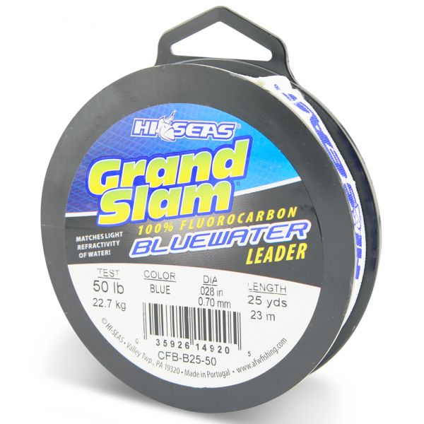 Hi-Seas Grand Slam Bluewater Fluorocarbon Leader 50lb 25yd Spool Blue