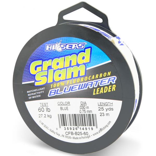 Hi-Seas Grand Slam Bluewater Fluorocarbon Leader 60lb 25yd Spool Blue