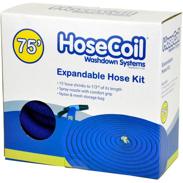 HoseCoil Expandable Hose Kit w/ Nozzle and Storage Bag - 75 ft.