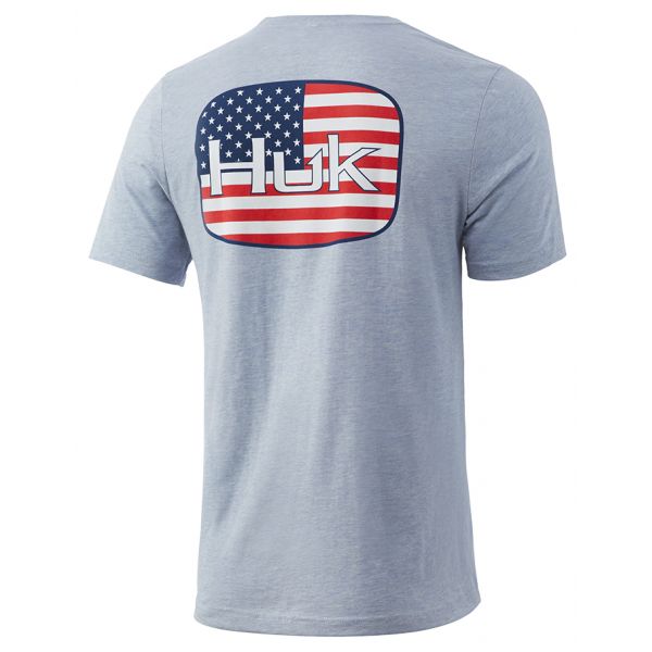 Huk American Badge Short Sleeve T-Shirt - Ice Blue Heather