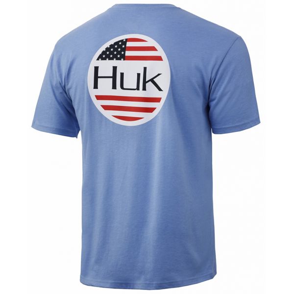 Huk Americana Flag Short Sleeve T-Shirt - Carolina Blue Heather - 2XL