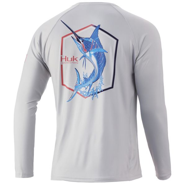 Huk Angry Marlin Pursuit Long Sleeve Shirt - Oyster - Large