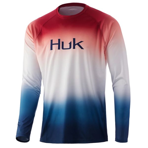 Huk Flare Fade Pursuit Long Sleeve Shirt - Americana - 2X-Large