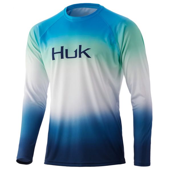 Huk Flare Fade Pursuit Long Sleeve Shirt - Malibu Blue - 2X-Large