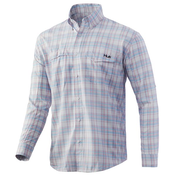 Huk Tide Point Plaid Long Sleeve Shirt - White - Large