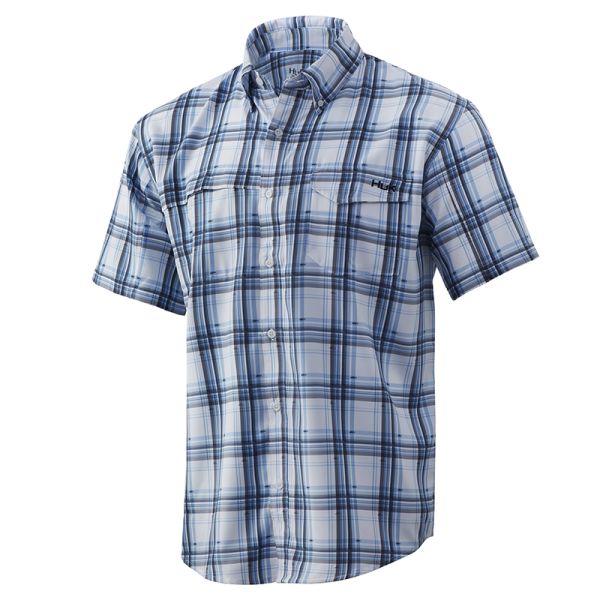 Huk Tide Point Fish Plaid Short Sleeve Shirt - Huk Blue - Large