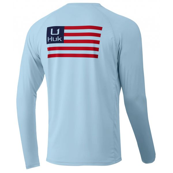 Huk Huk'd Up Flag Pursuit Long Sleeve Shirt - Ice Blue - Large