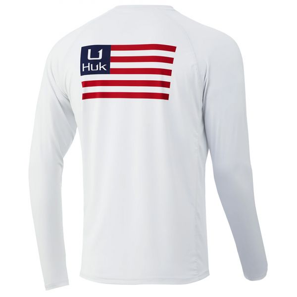 Huk Huk'd Up Flag Pursuit Long Sleeve Shirt - White - 2X-Large