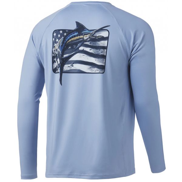 Huk KC Americana Sushi Pursuit Long Sleeve Shirt - Coastal Sky - Large