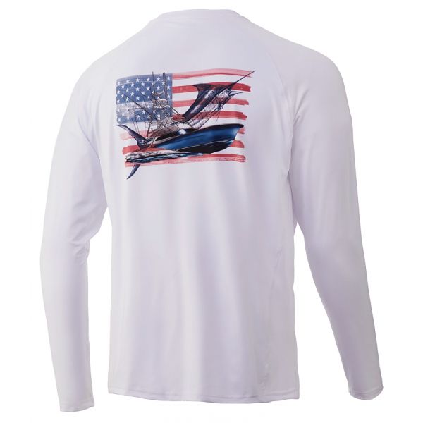 Huk KC Chasin Flags Pursuit Long Sleeve Shirt - White - 2XL