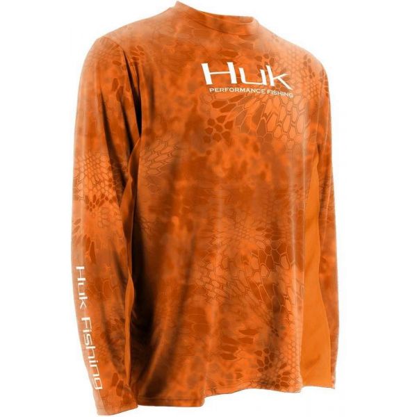 Huk Kryptek Solid Long Sleeve Icon Shirt - Orange - Medium