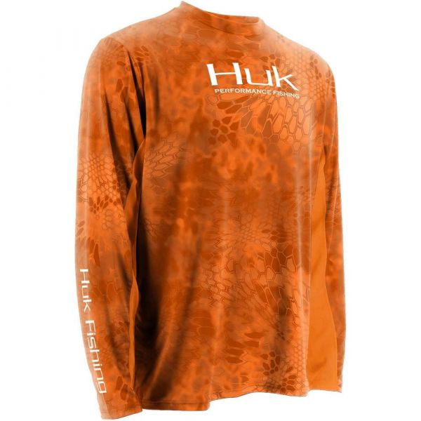 Huk Kryptek Solid Long Sleeve Icon Shirt - Orange - Large