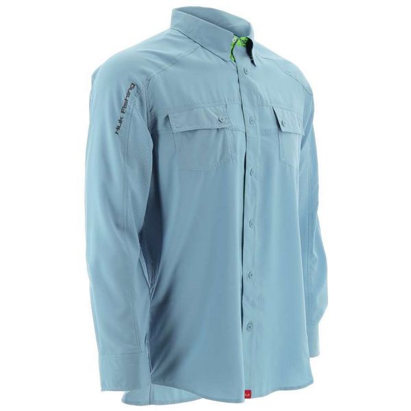 Huk Next Level Long Sleeve Woven Shirt - Ice Blue - Medium