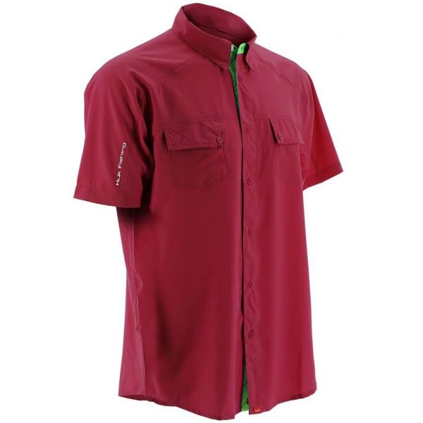 Huk Next Level Short Sleeve Woven Shirt - Crimson - Small