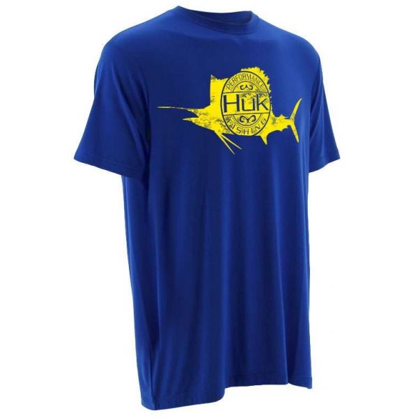 Huk Performance Fishing Distressed Sailfish SW Logo T-Shirt - Royal