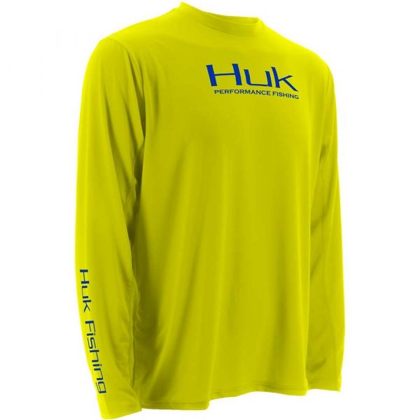 Huk Performance ICON Long Sleeve Shirt - Blaze Yellow - Size Large