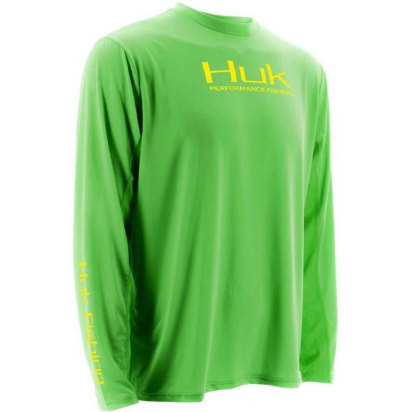 Huk Performance ICON Long Sleeve Shirt - Neon Green - Size Large