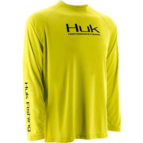 Huk Performance Raglan Long Sleeve Shirt - Blaze Yellow - Size Small