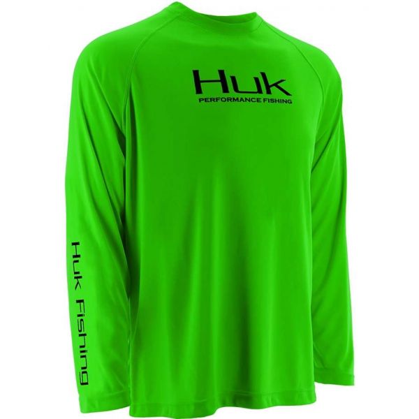 Huk Performance Raglan Long Sleeve Shirt - Neon Green - Size Small