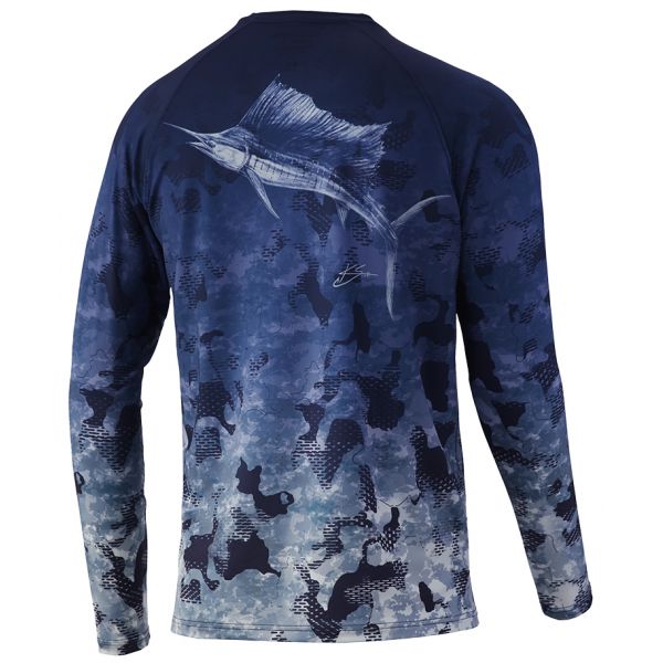 Huk Refraction Fish Fade Long Sleeve Shirt - Bluefin - Large