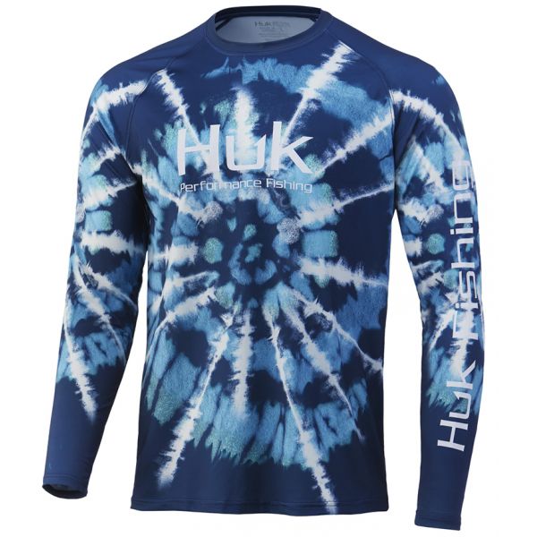 Huk Spiral Dye Pursuit Long Sleeve Shirt - Deep Ocean Blue - Large