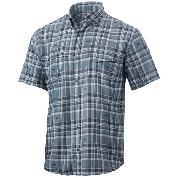 Huk Tide Point Fish Plaid Short Sleeve Shirt - Sharkskin - 2X-Large