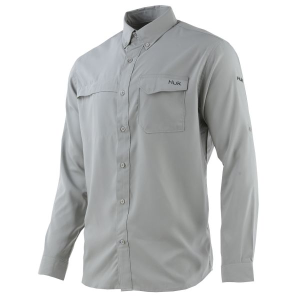 Huk Tide Point Solid Long Sleeve Shirt - Grey - Large