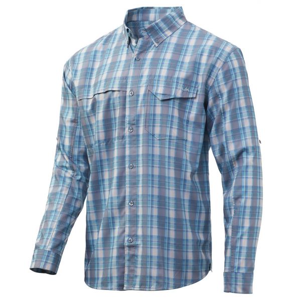 Huk Tide Point Plaid Long Sleeve Shirt - Silver Blue - Large