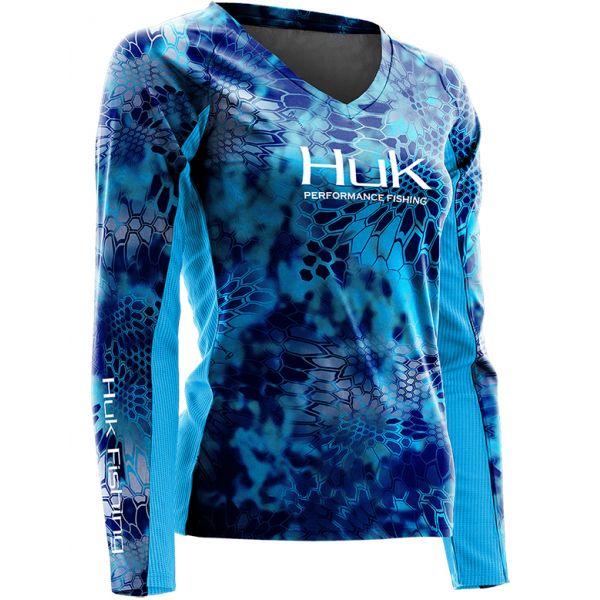 Huk Women's Kryptek Icon V-Neck Long Sleeve Shirt - Kryptek Pontus XS