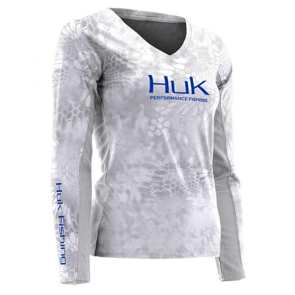 Huk Women's Kryptek Icon V-Neck Long Sleeve Shirt - Kryptek Yeti XS